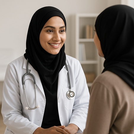 A doctor visiting a patient for a medical checkup at home or clinic.